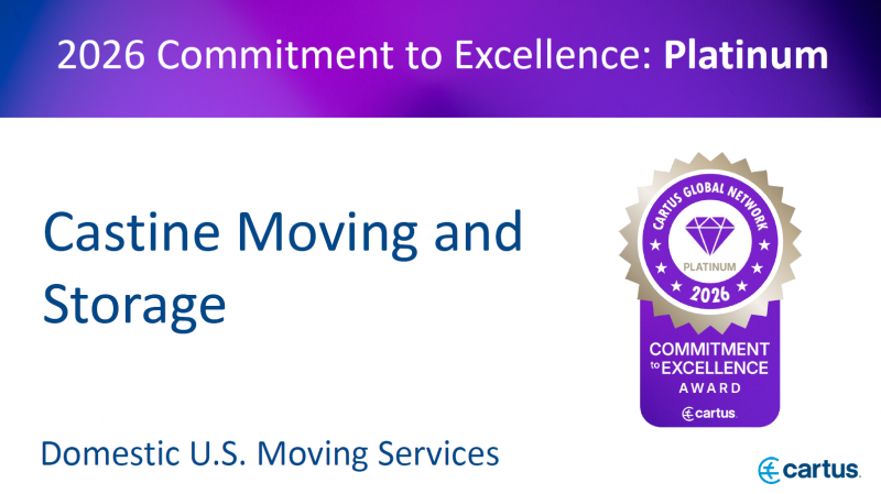 Castine Movers Receives Top Level, Commitment to Excellence Platinum Award at Cartus 2026 Global Network Conference
